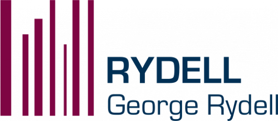 Logo featuring vertical magenta bars on the left with the text "RYDELL" in blue and "George Rydell" in blue beneath it on the right.