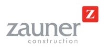 Logo of Zauner Construction with the word "zauner" in gray lowercase letters above the word "construction" in smaller font. A red square with a white "Z" is positioned at the top right.