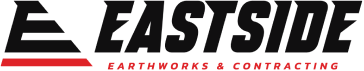 Logo for Eastside Earthworks & Contracting. Features a stylized "E" with red and black colors, accompanied by the company name in bold, black text.